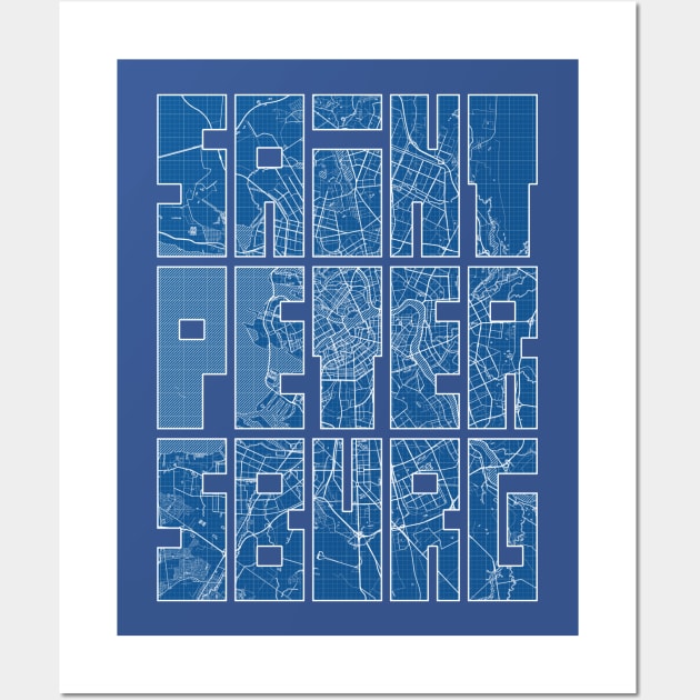 Saint Petersburg, Russia City Map Typography - Blueprint Wall Art by deMAP Studio